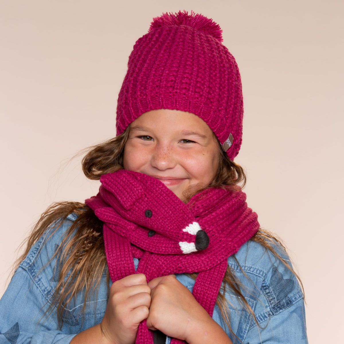 Girls’ Fleece-Lined Textured Knit Slouchy Beanie, Ages 5–12