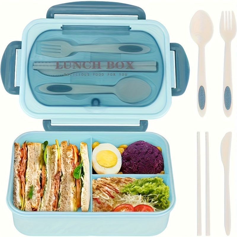 3-Compartment Leak-Proof Lunch Box with Utensils, 40.58 oz