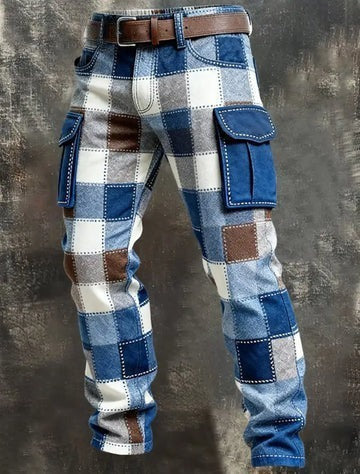 Men's Patchwork Plaid Cargo Pants