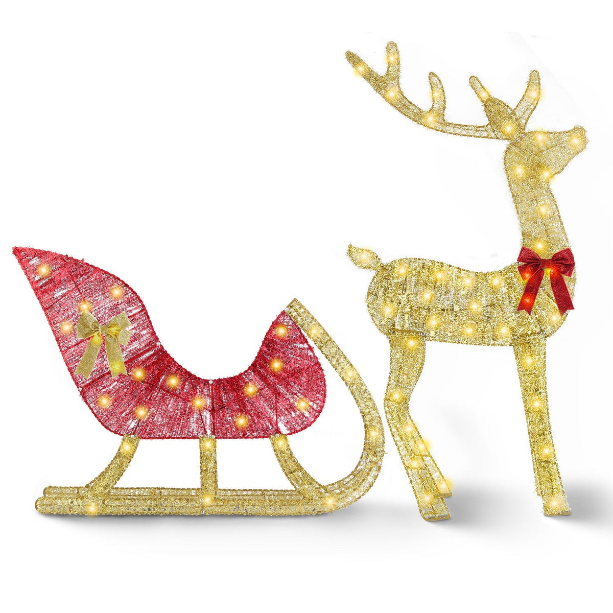 Lighted Christmas Reindeer & Sleigh Indoor Outdoor Christmas Decoration Christmas Lighted Display