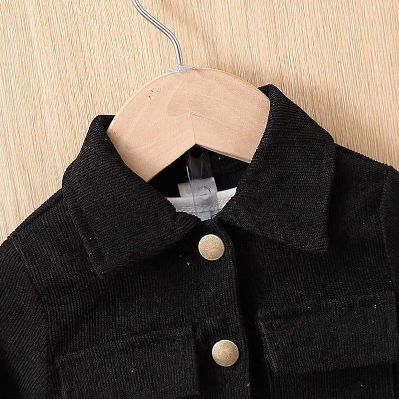 Baby Black Button-Front Jacket & Pants Set