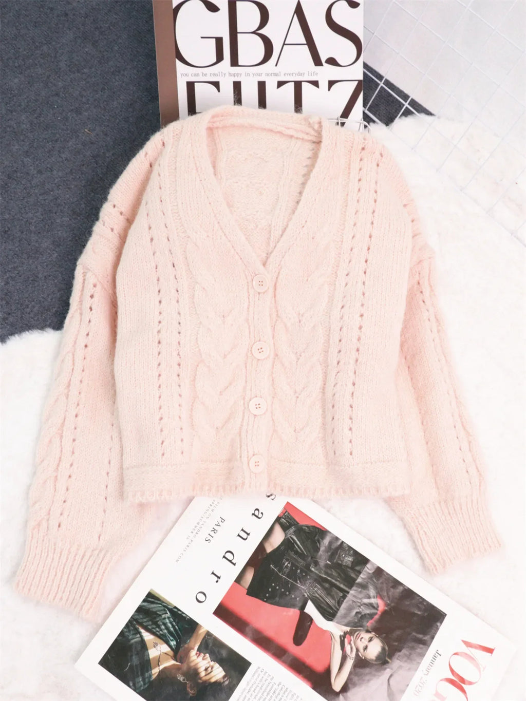 Women's Cable-Knit Button-Up Cardigan Sweater