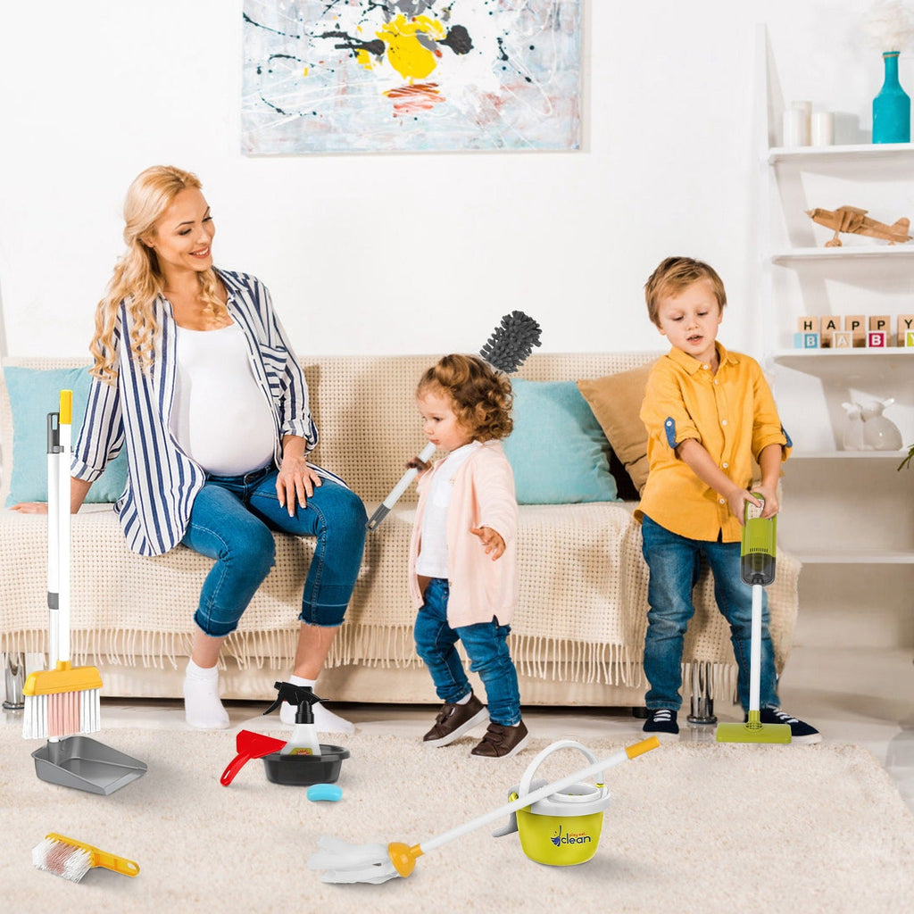 Kids’ Pretend Cleaning Set with Vacuum & Mop — 14 Pieces