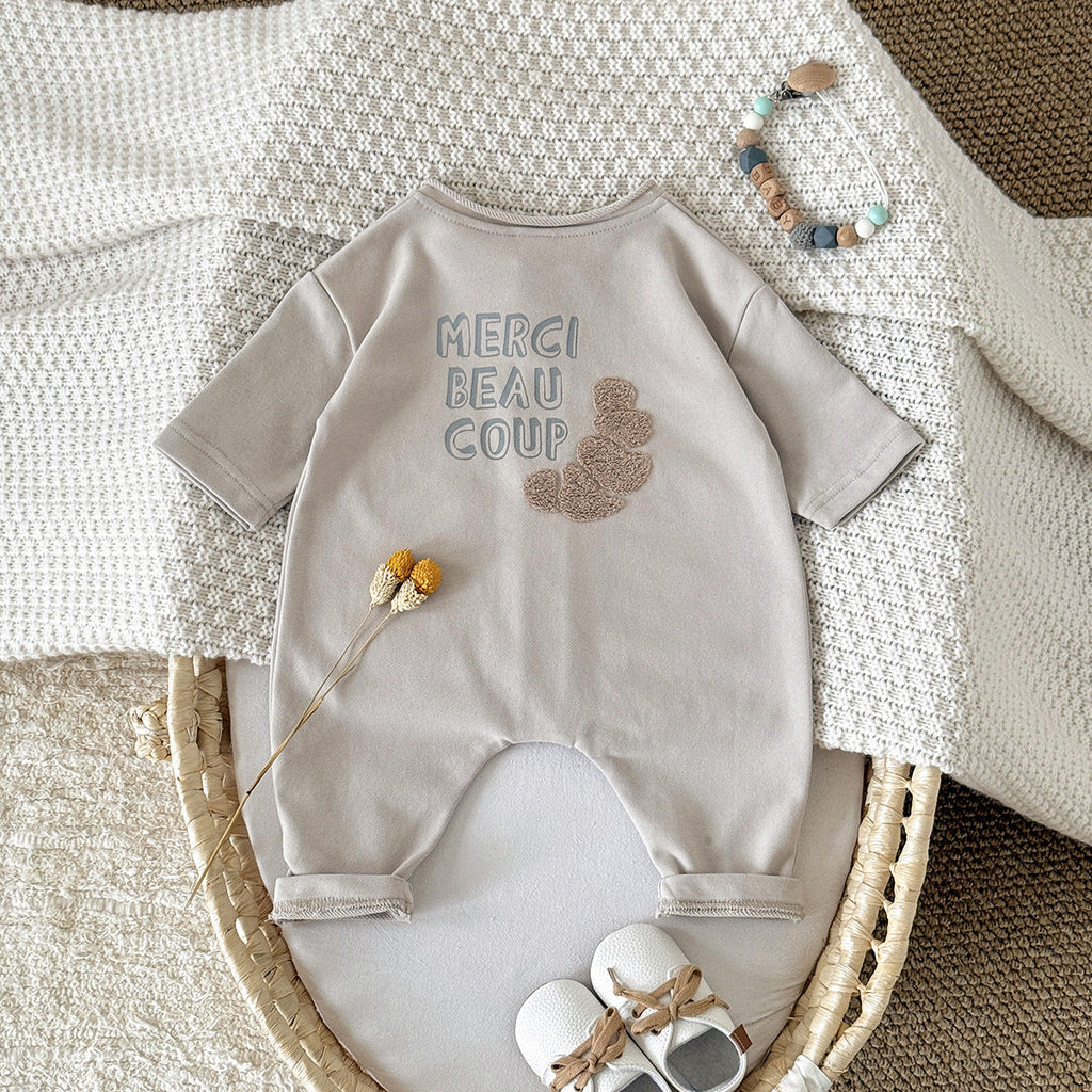 Baby Apricot Cotton Knit Button-Front Romper