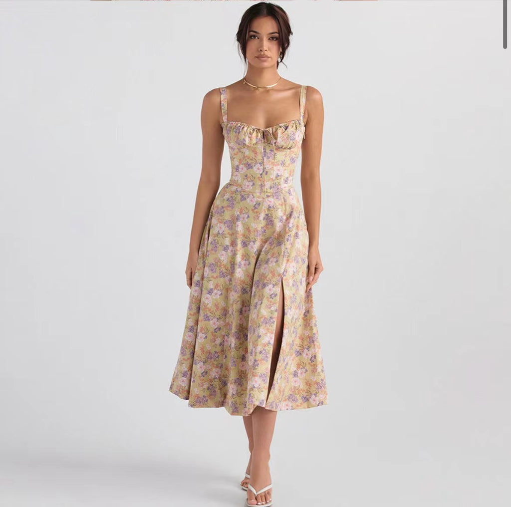 Floral Backless Sleeveless Midi Dress