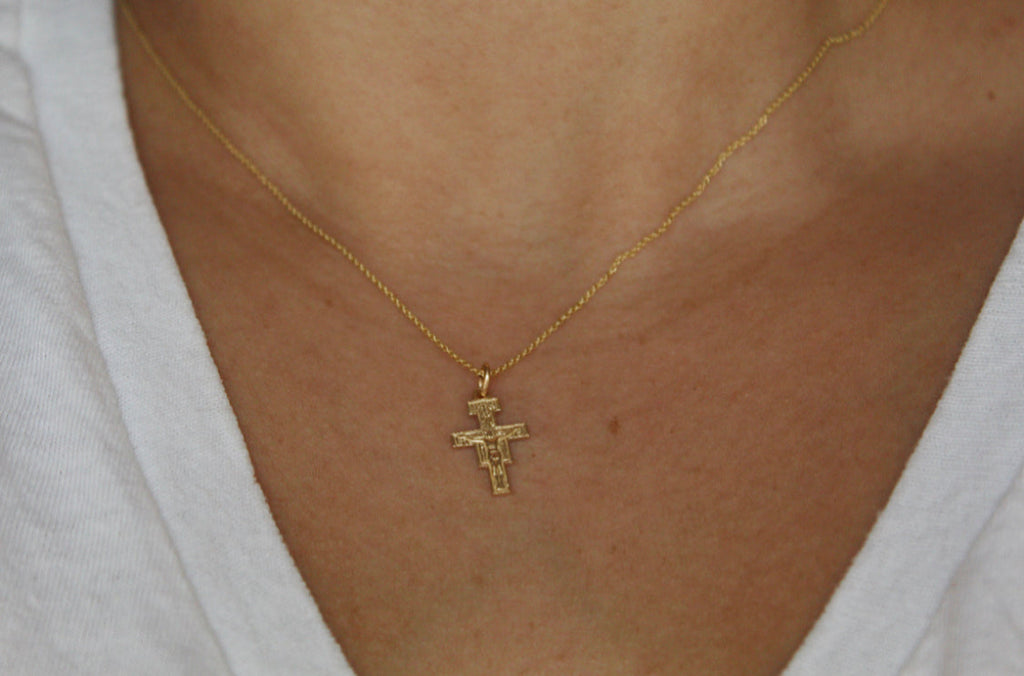 14K Gold San Damiano Crucifix Necklace