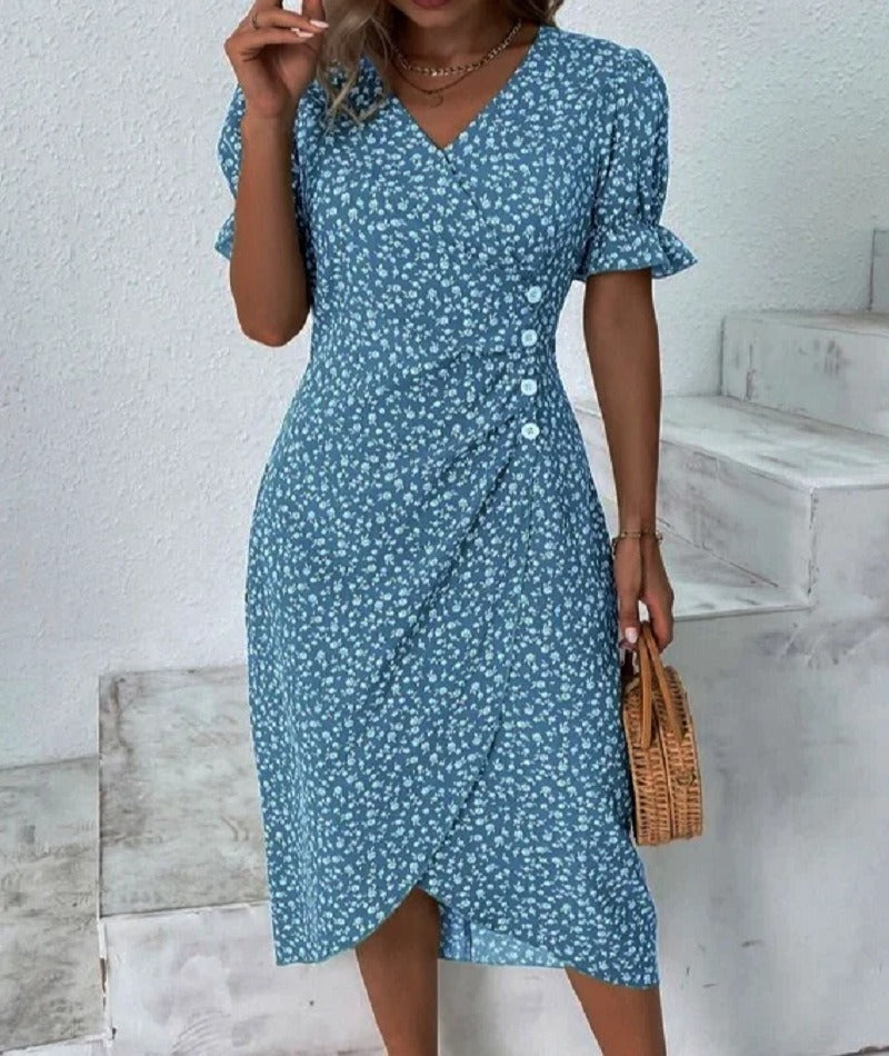 Floral V-Neck Asymmetric-Hem Dress