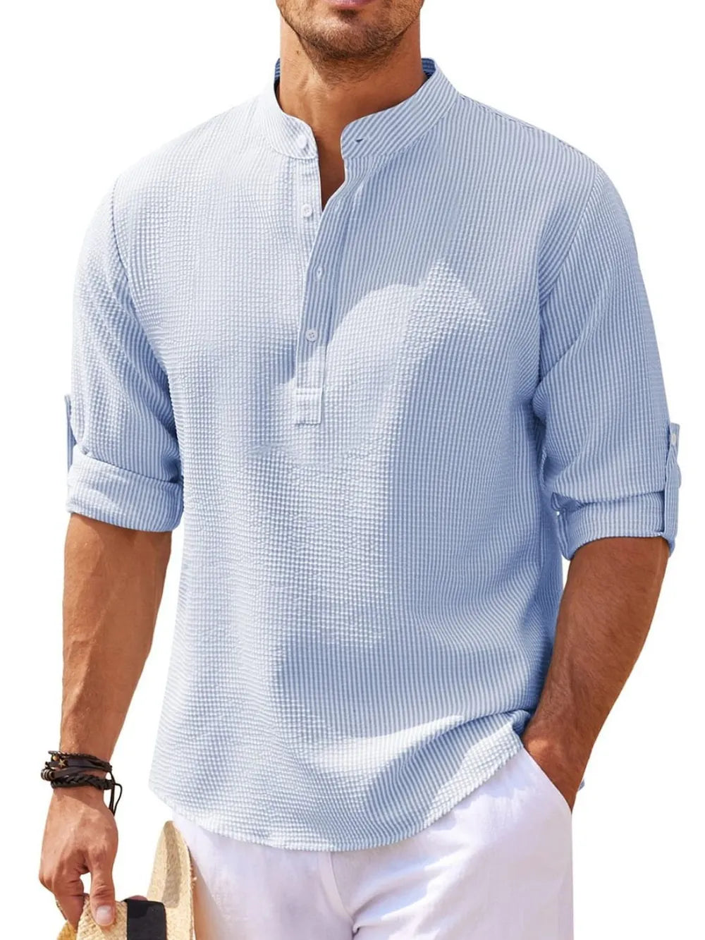 Men's Plus Size Half-Button Long-Sleeve Shirt