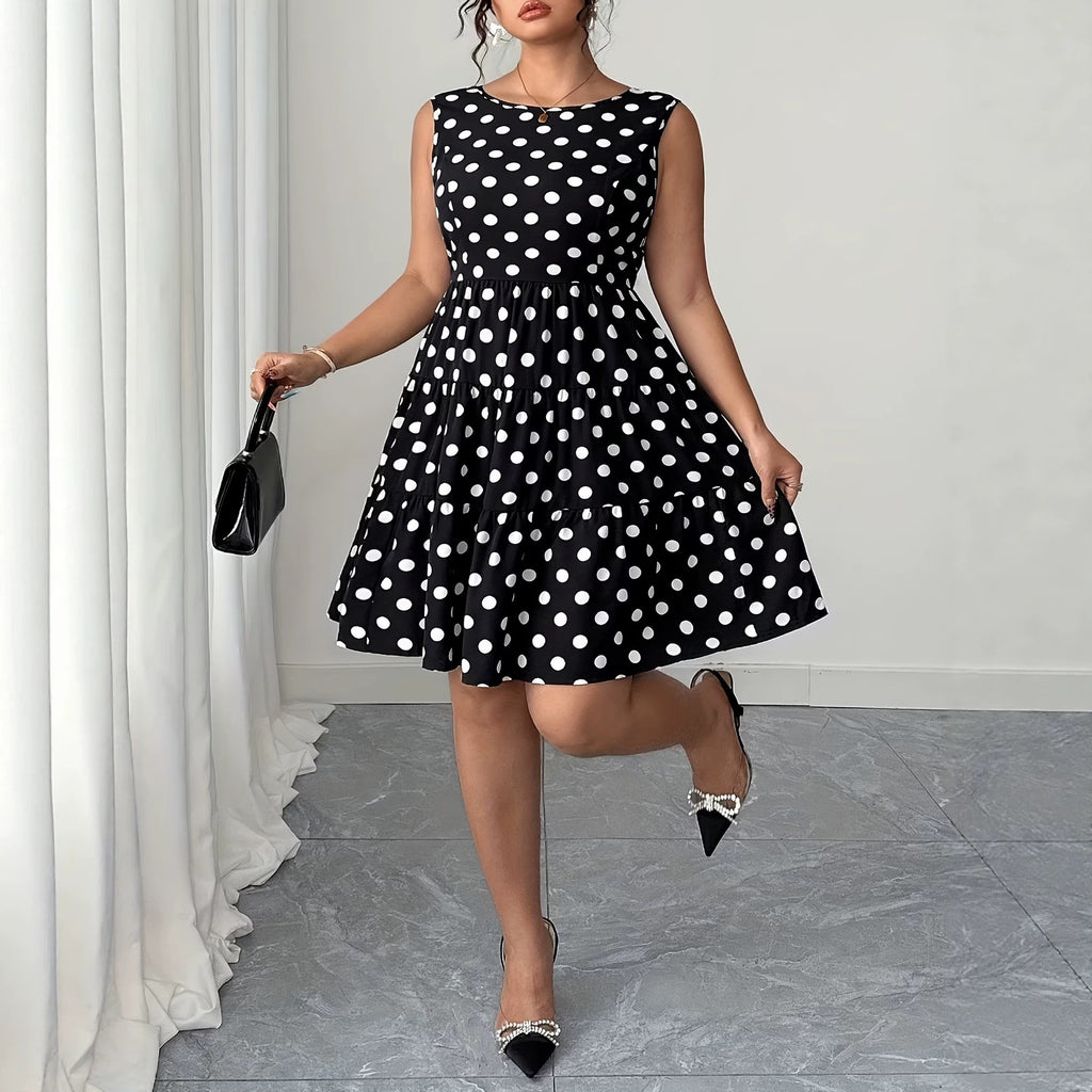 Women's Plus Size Polka-Dot Colorblock Print Dress