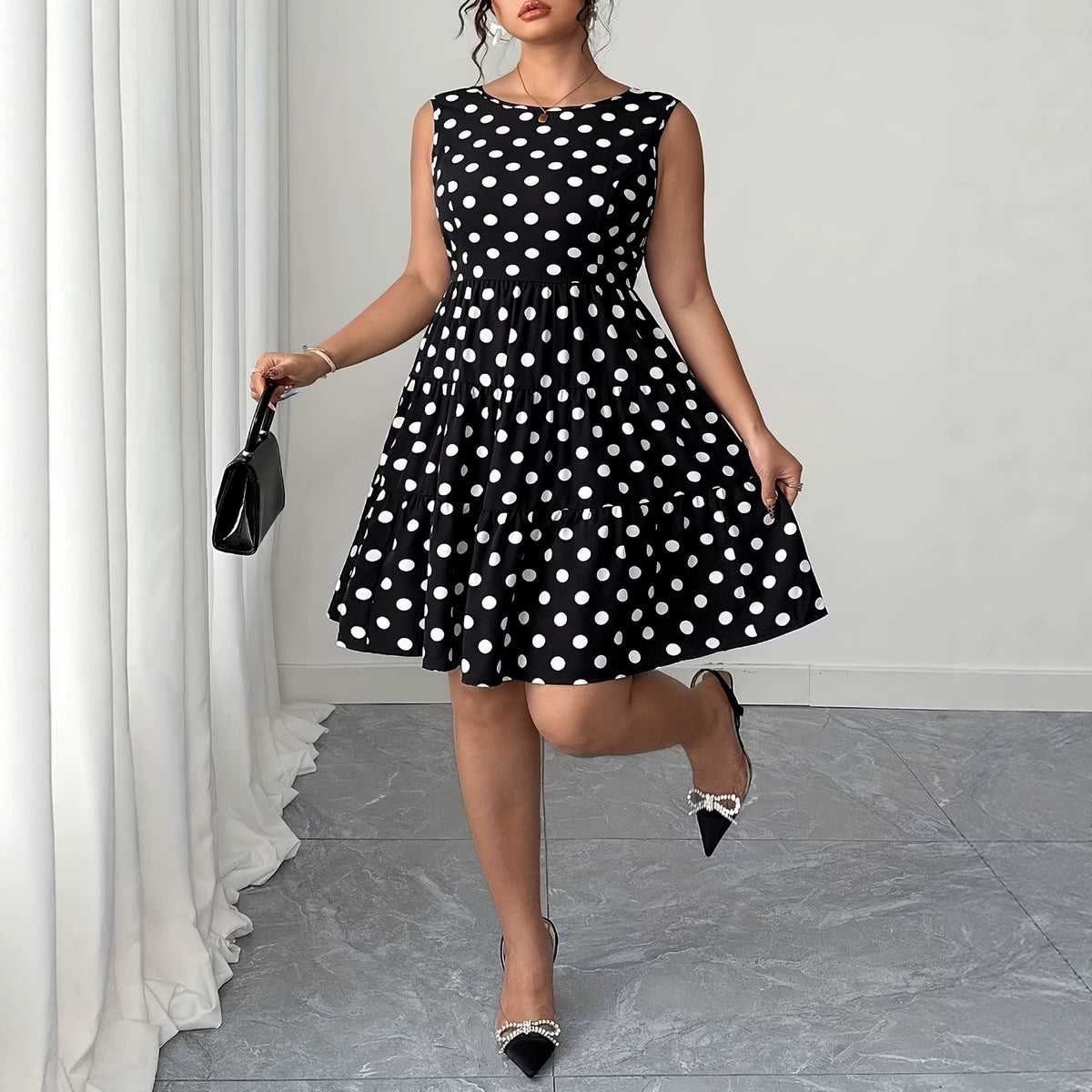 Women's Plus Size Polka-Dot Colorblock Print Dress