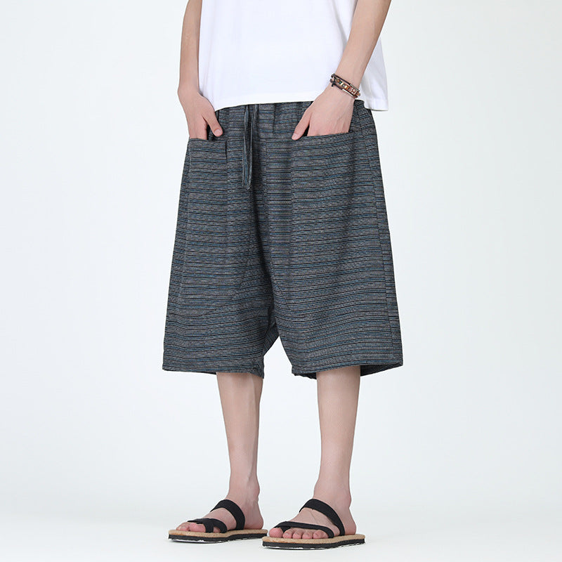 Men's Plus Size Cotton-Linen Drawstring Shorts