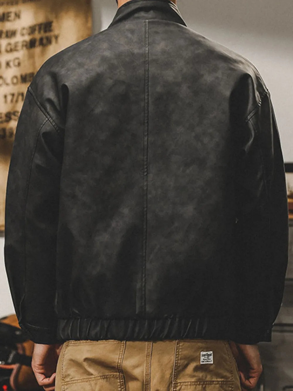 Men's Plus Size Stand-Collar Biker Jacket