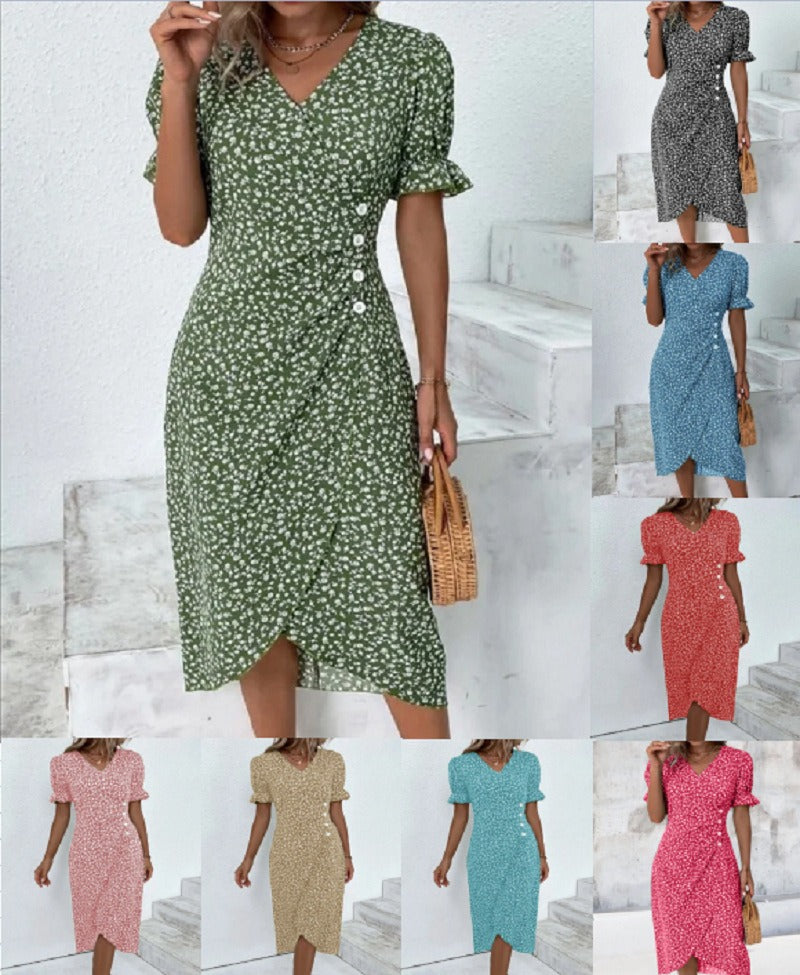 Floral V-Neck Asymmetric-Hem Dress