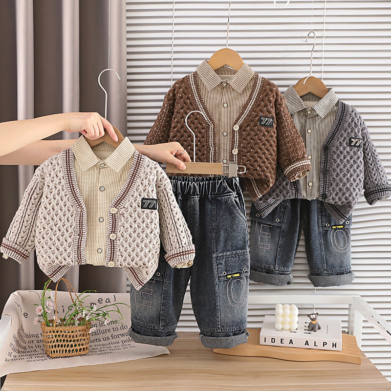 Boys Kids Fall Spring Long Sleeve Sweater Shirt Set
