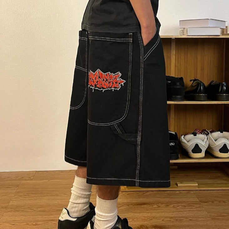 Streetwear Embroidered Denim Shorts