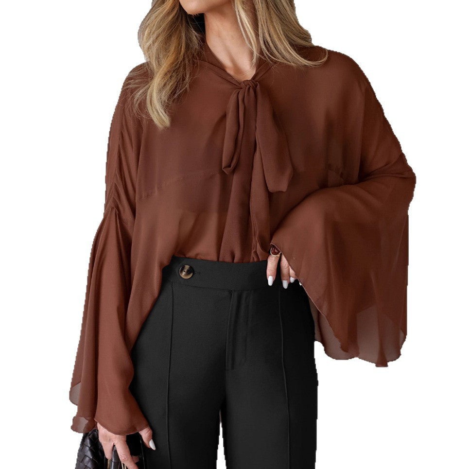 Elegant and Chiffon Blouse with Batwing Sleeves
