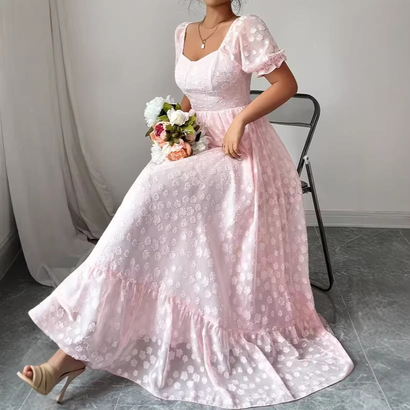 Women's Plus Size Embroidered Square-Neck High-Waist Dress