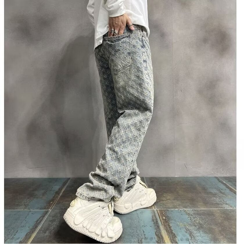 Men's Hip-Hop Print Wide-Leg Jeans