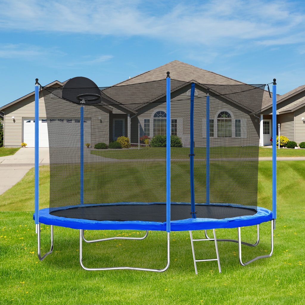 12-Foot Trampoline with Basketball Hoop, Ladder & Safety Enclosure