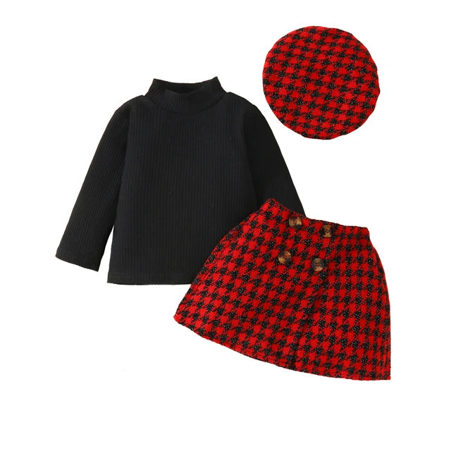 Baby Girls' Christmas Knit Top, Plaid Skirt & Hat Set
