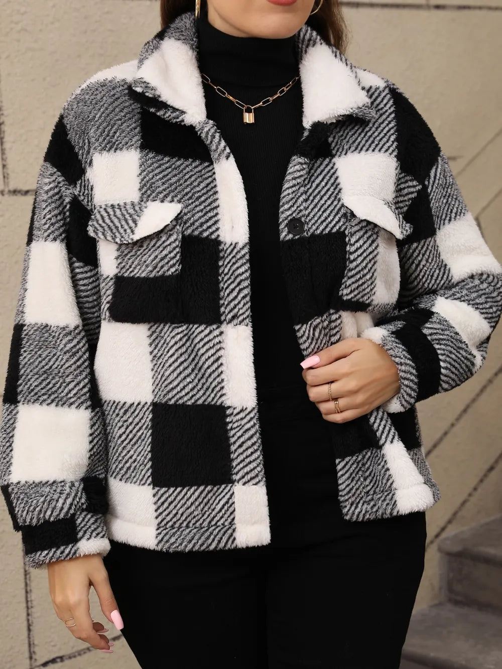 Women's Plus Size Plaid Jacket