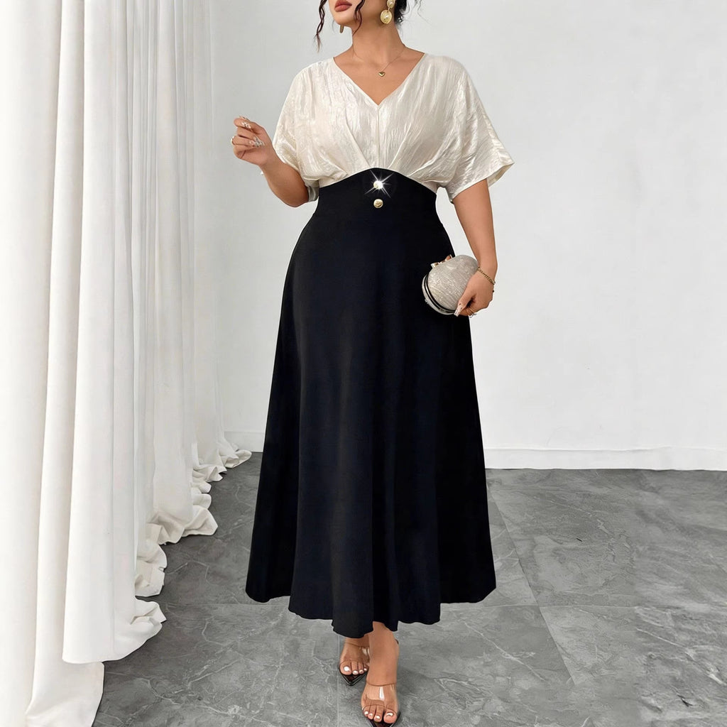 Women's Plus Size V-Neck Colorblock Maxi Dress