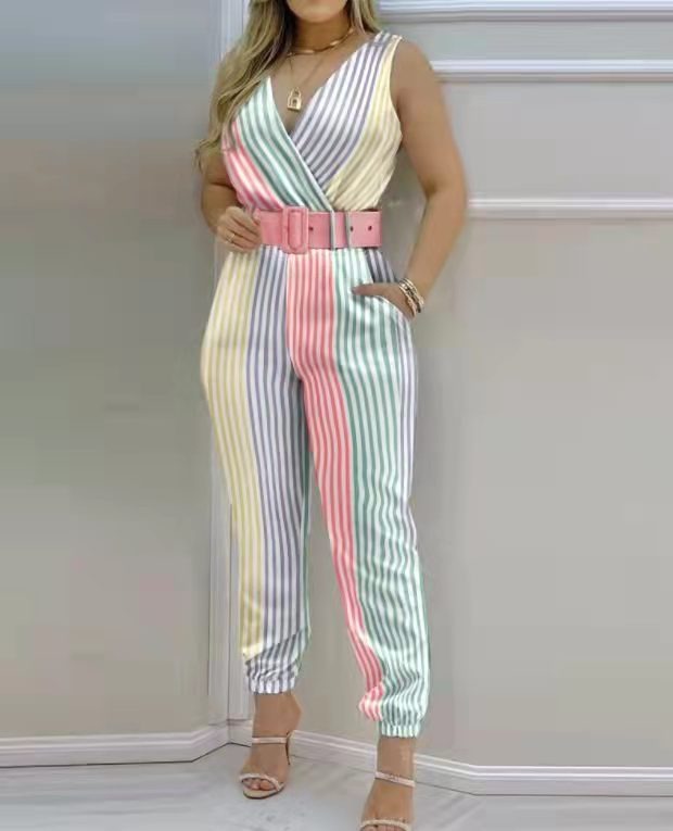 Women's Printed Belted Jumpsuit