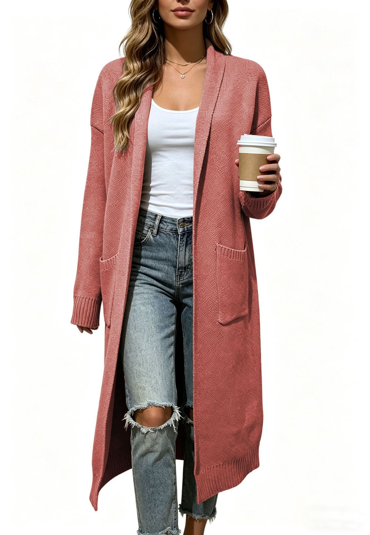 Relaxed Shawl-Collar Long Cardigan