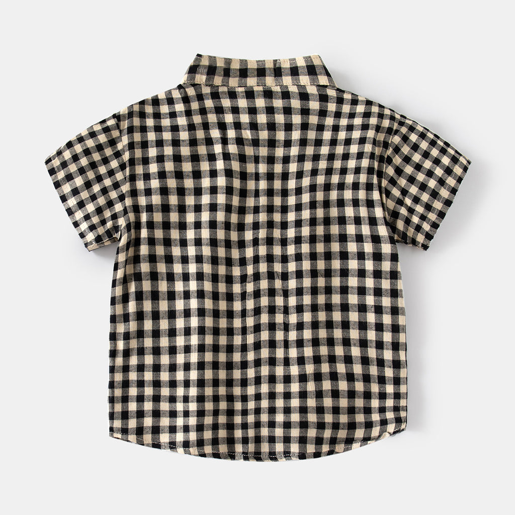 Boys’ Short-Sleeve Plaid Stand-Collar Shirt