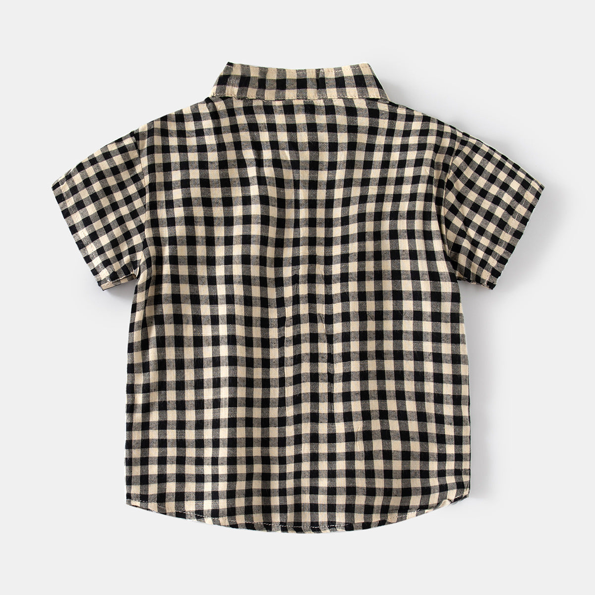 Boys’ Short-Sleeve Plaid Stand-Collar Shirt