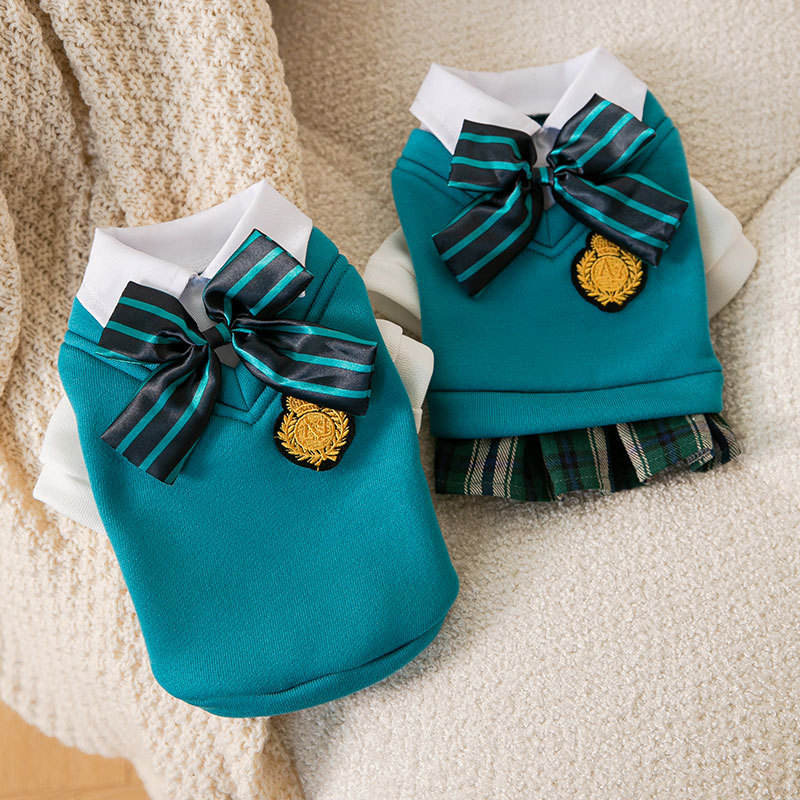 Autumn And Winter New Puppy Dog College Style Uniform Bow Tie Cat Fake Two Pieces Couple Clothes Small And