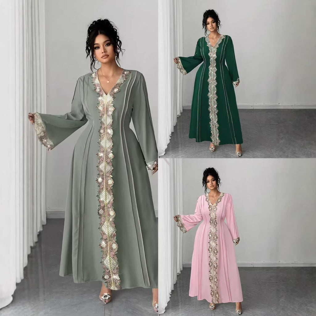 Women's Plus Size Lace Embroidered V-Neck Dress