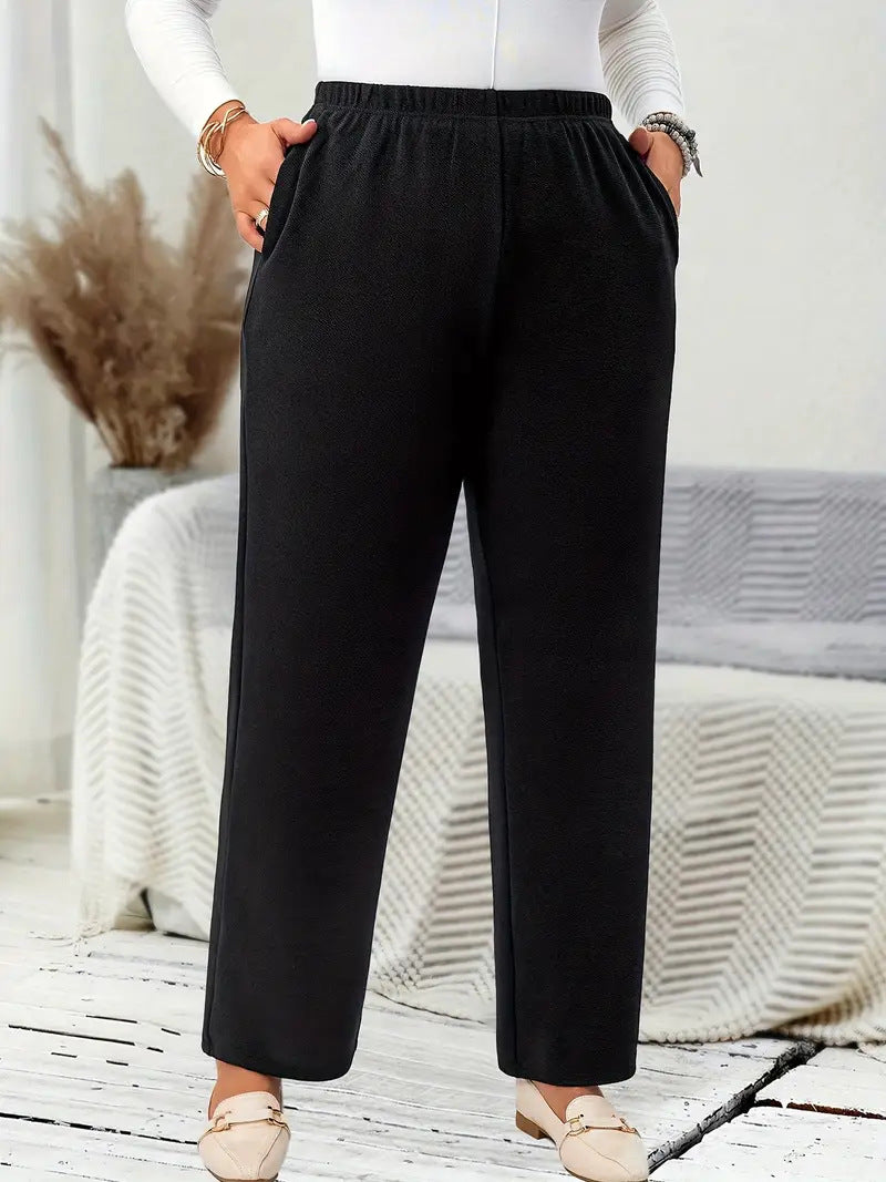 Women's Plus Size Elastic-Waist Straight-Leg Pants