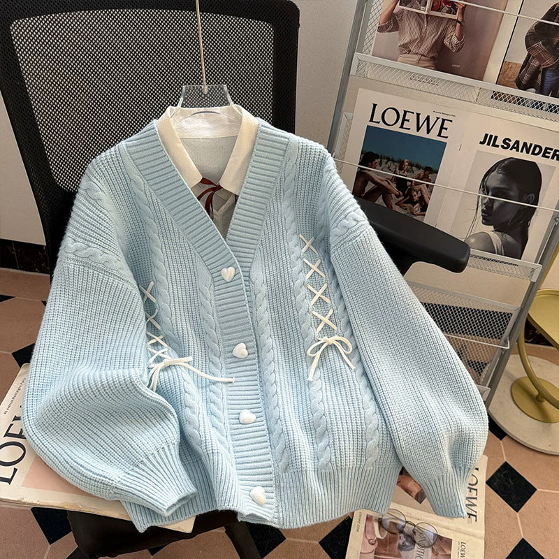 Women's Heart-Button Knit Cardigan