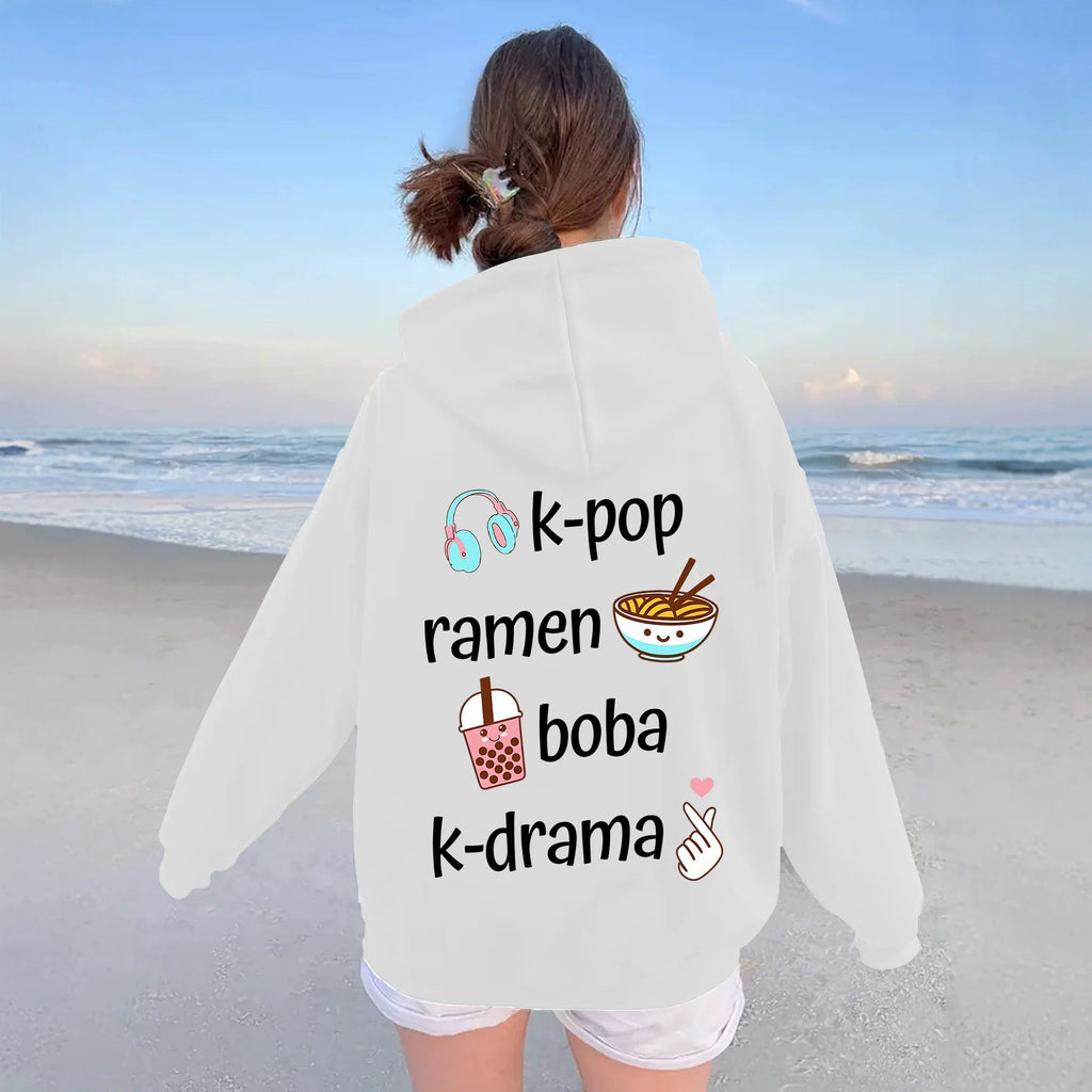 Printed and flannel hoodie for women