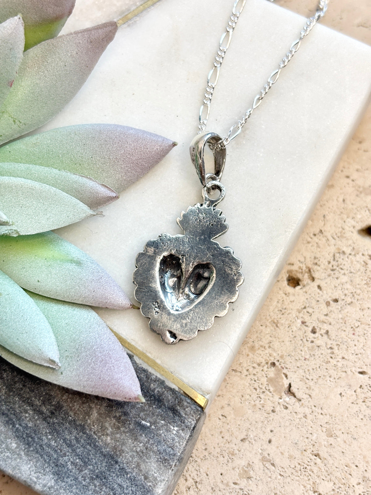 925 Sterling Silver Sacred Heart Figaro Necklace