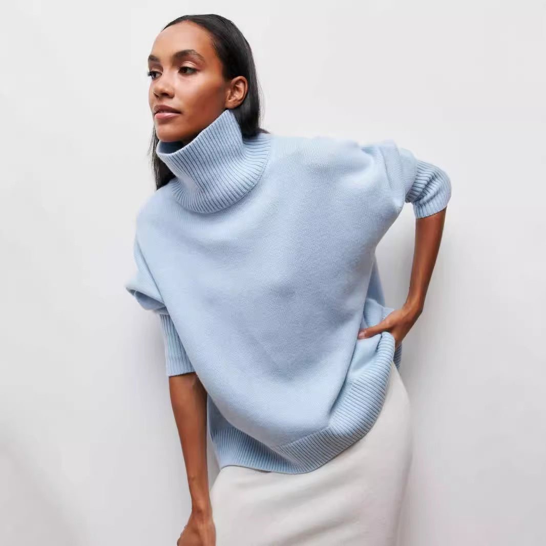 Relaxed Mock-Neck Knit Sweater