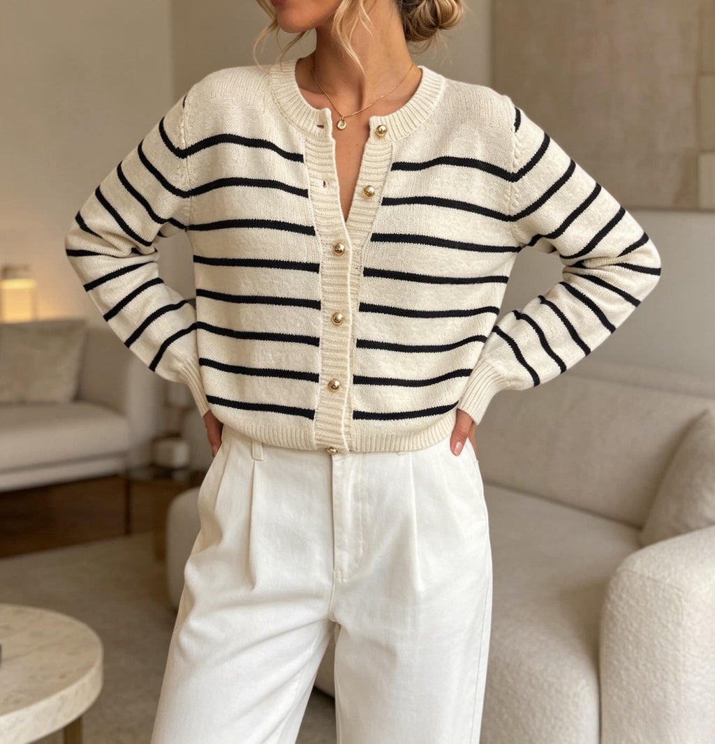 Women's Striped Loose-Fit Crewneck Sweater