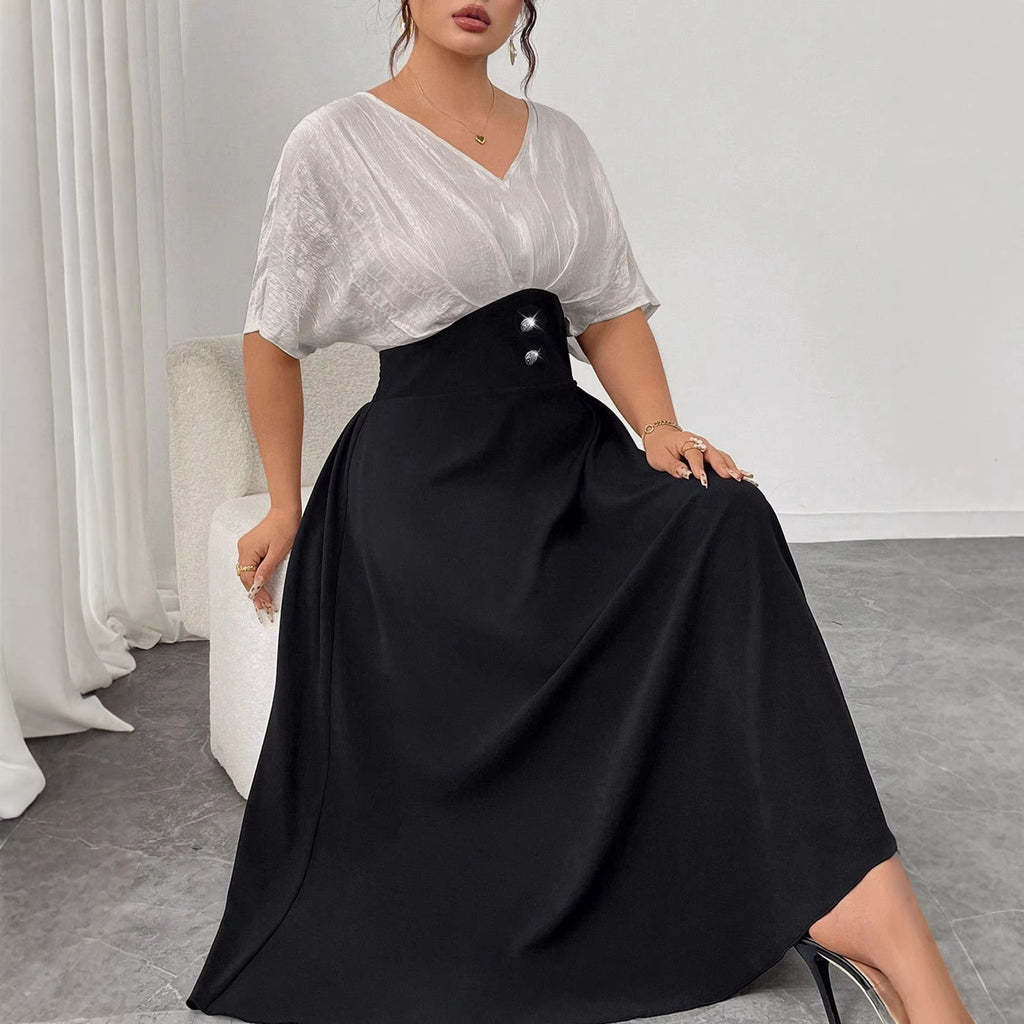 Women's Plus Size V-Neck Colorblock Maxi Dress