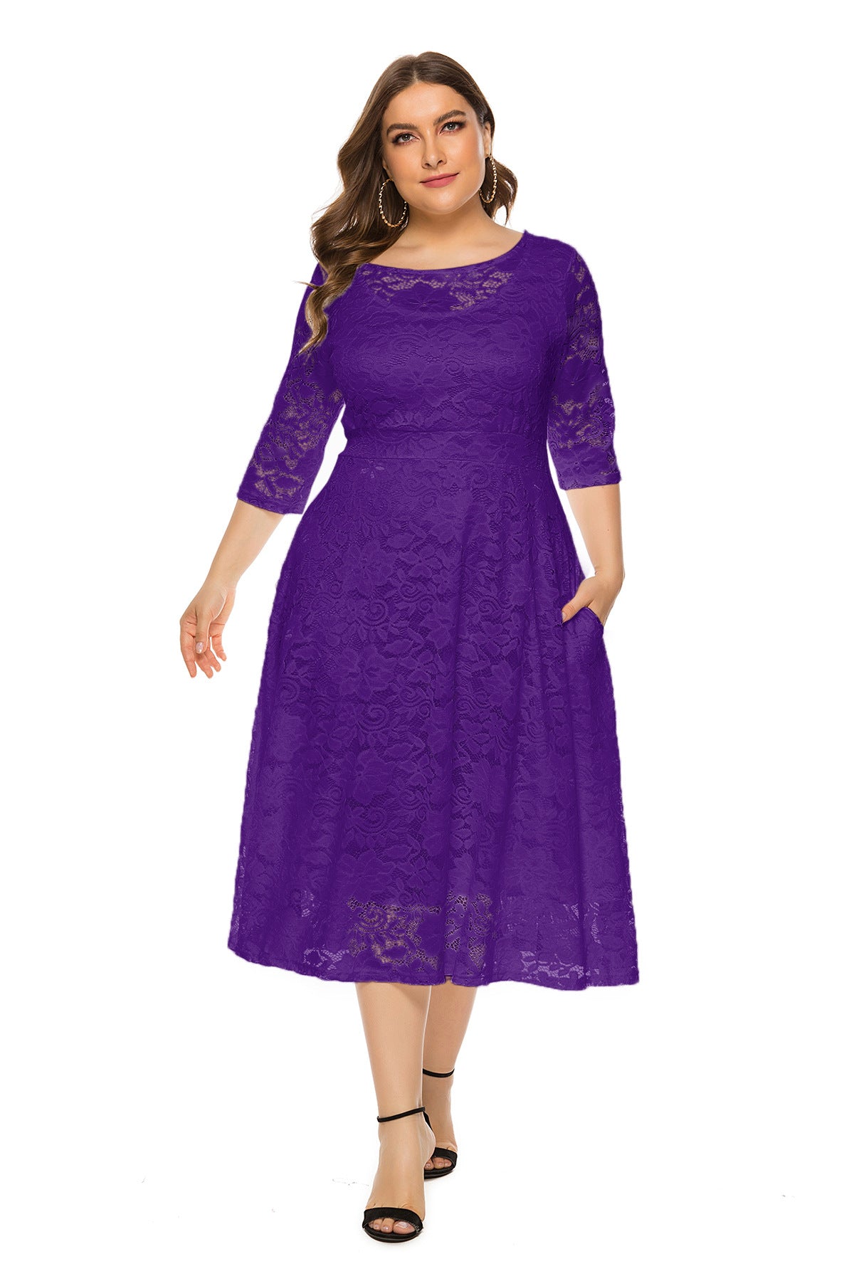 Women's Plus Size Cutout Lace Midi Evening Dress