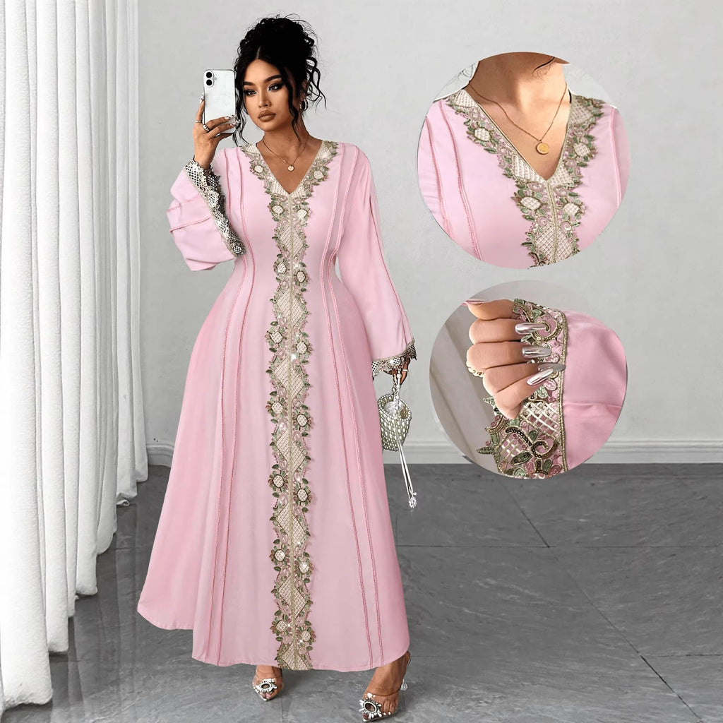 Women's Plus Size Lace Embroidered V-Neck Dress