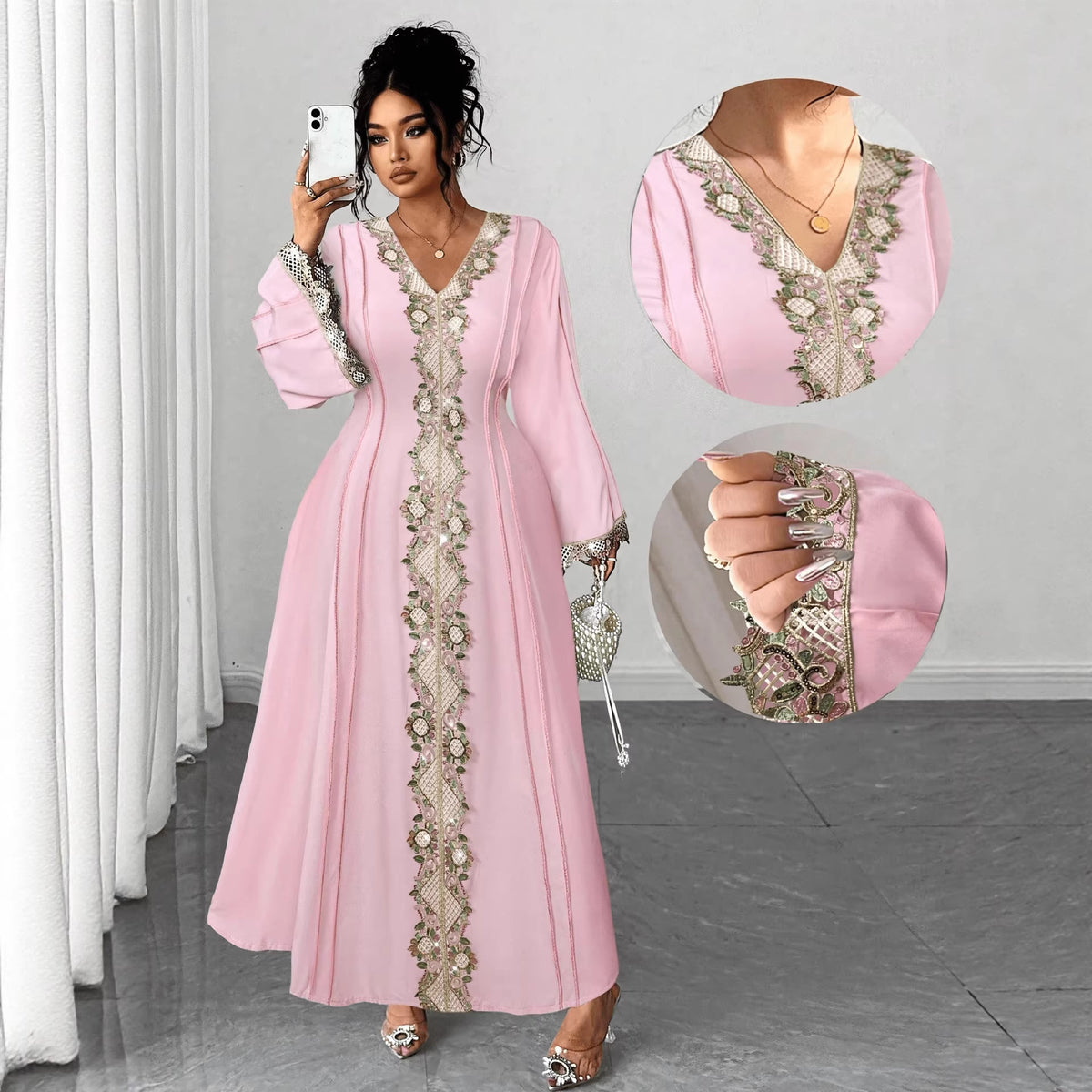 Women's Plus Size Lace Embroidered V-Neck Dress