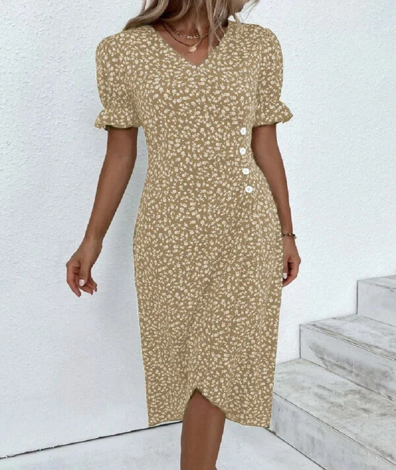 Floral V-Neck Asymmetric-Hem Dress