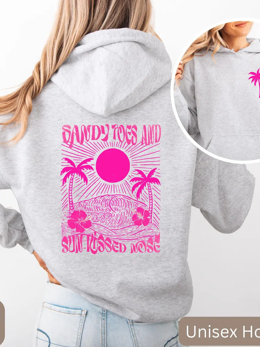 Palm & Floral Print Oversized Pullover Hoodie