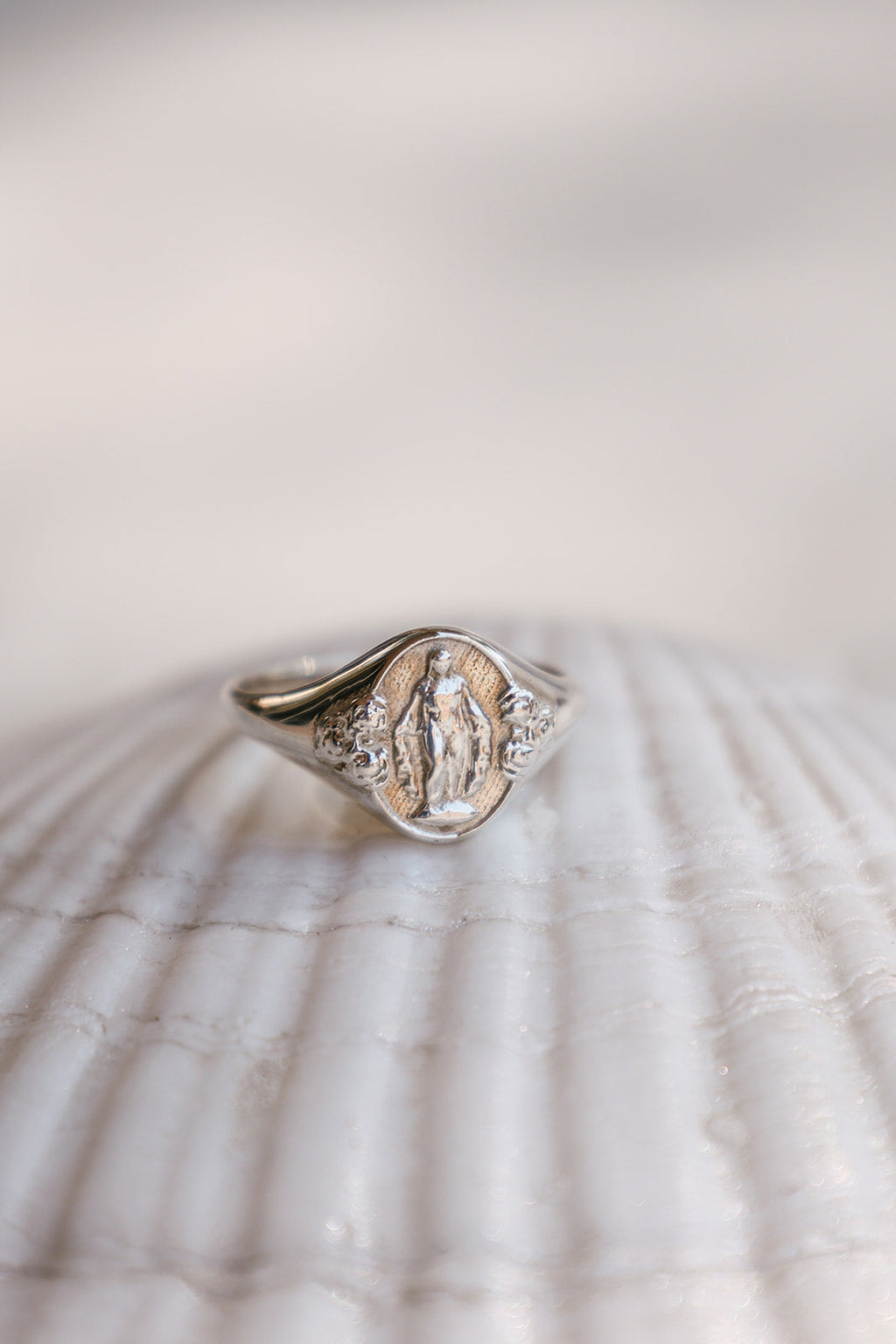 925 Sterling Silver Miraculous Medal Signet Ring