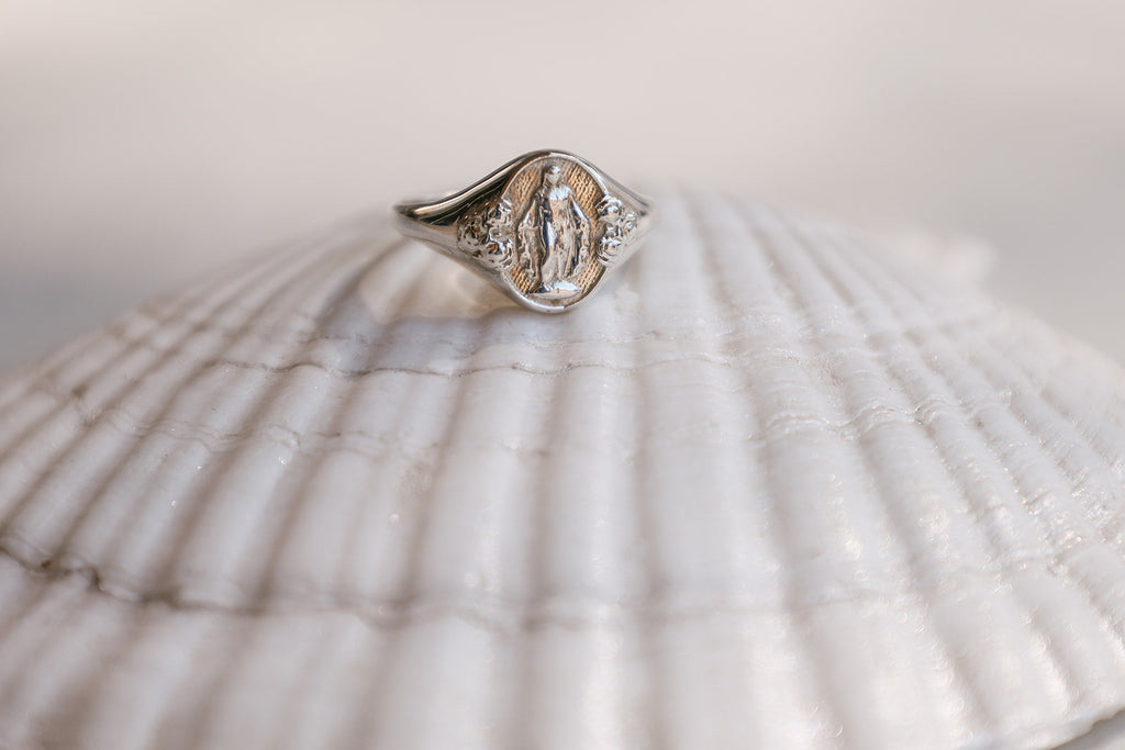 925 Sterling Silver Miraculous Medal Signet Ring