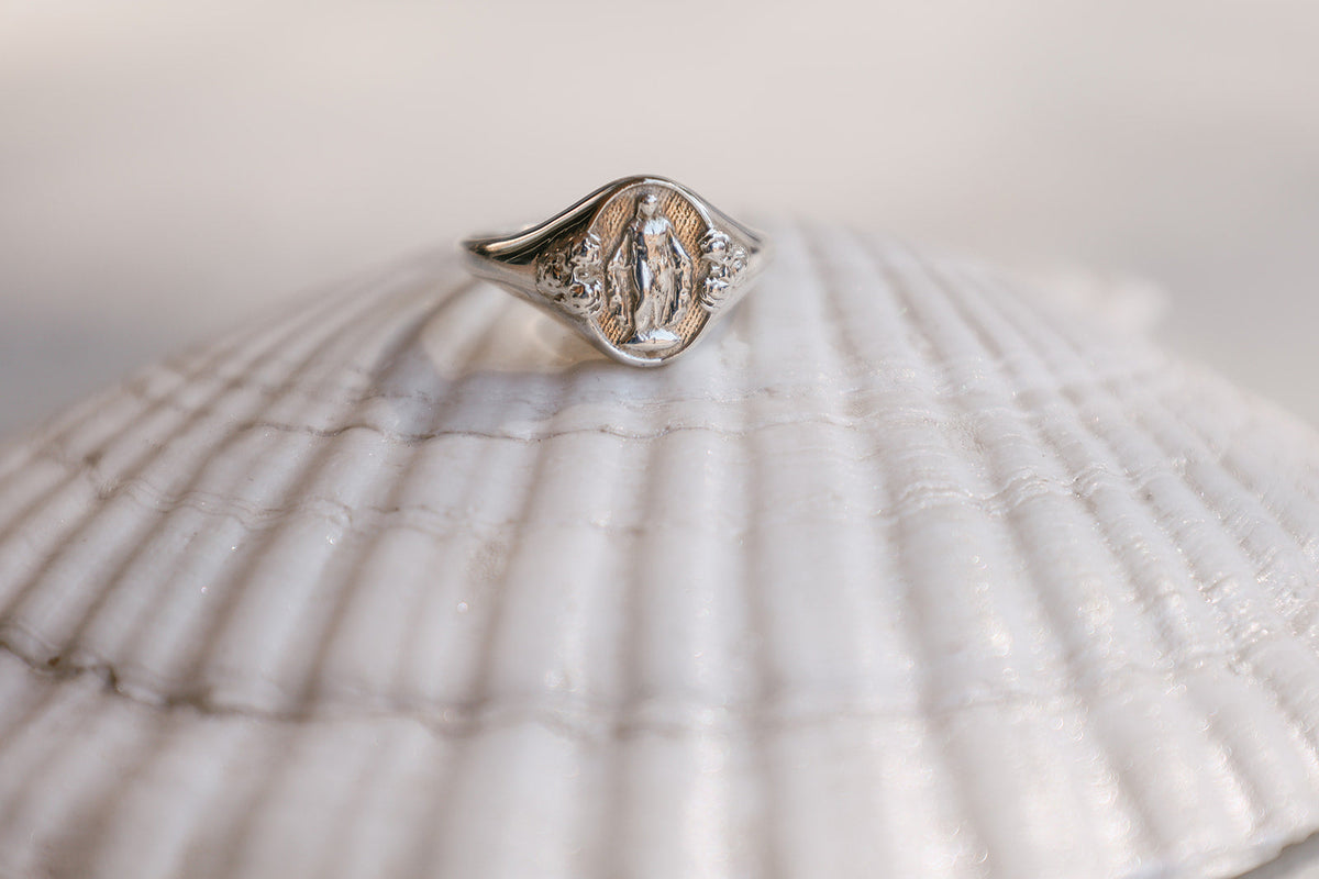 925 Sterling Silver Miraculous Medal Signet Ring