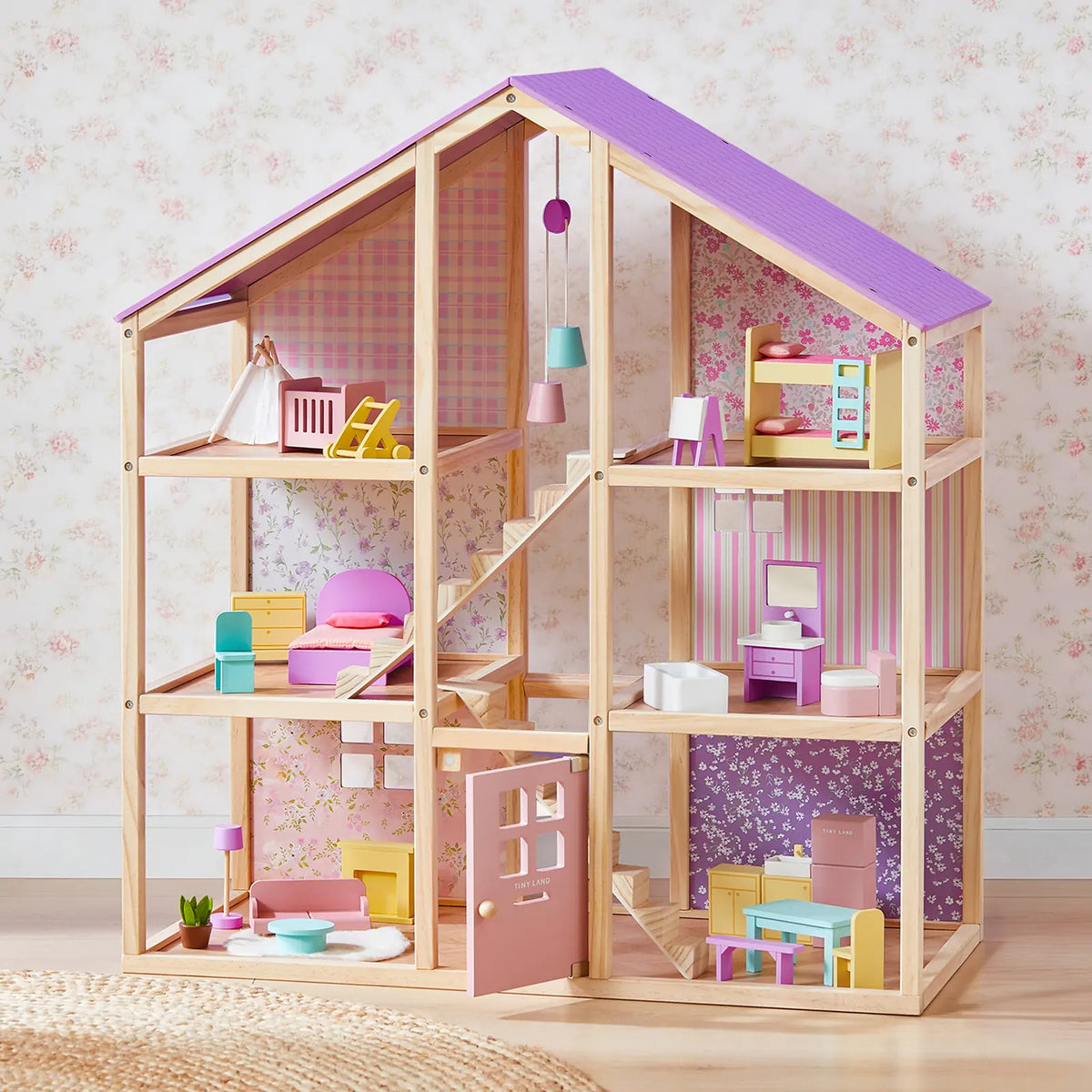 Tiny Land Sweetwood Unicorn Dollhouse with Wooden Dolls