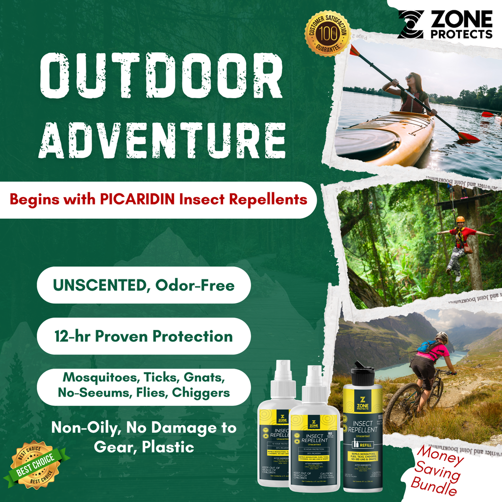 Zone Protects Unscented Picaridin Repellent Bundle — Two 4 oz Bottles & Refill