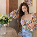 Retro Bow-Detail Puff-Sleeve Top
